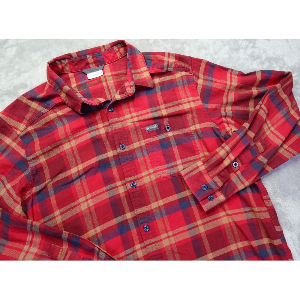 Columbia Flannel Shirt Men's‎ Size L Tall LT Cozy Campfire Camping Hiking